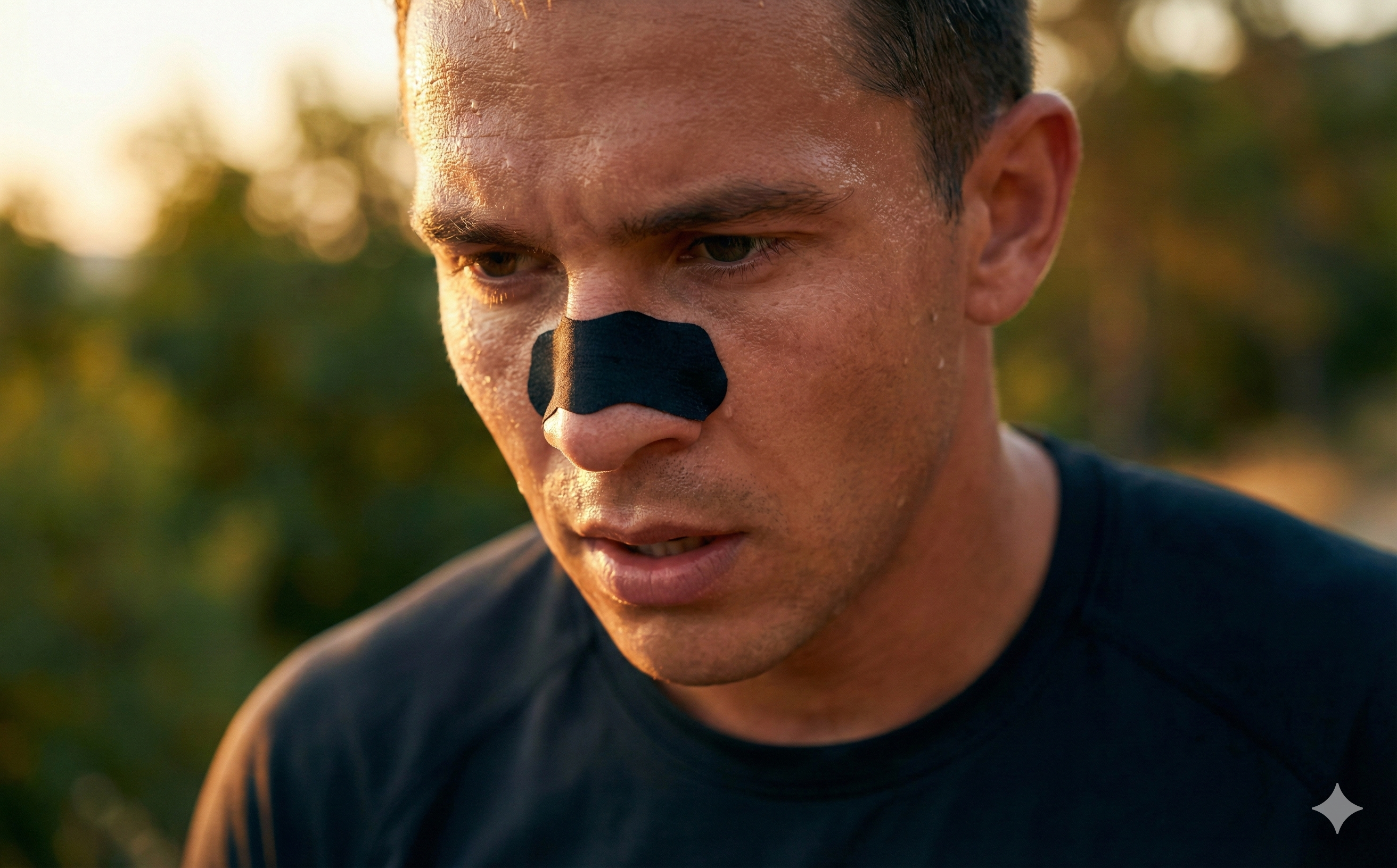 Atleta usando VENTUS Nose Tape durante entrenamiento al aire libre